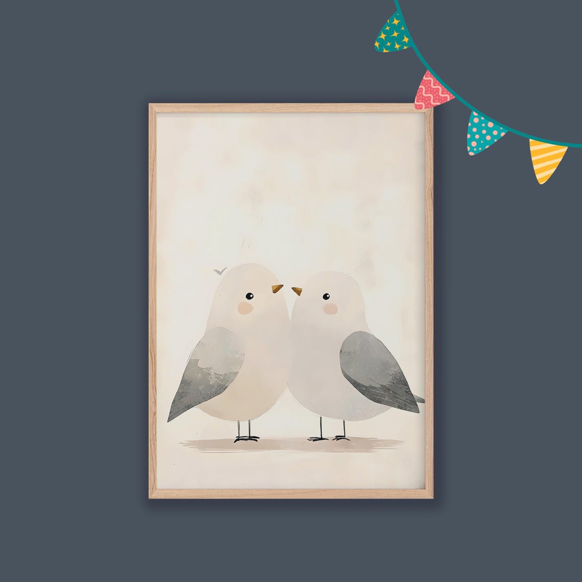 Two Sweet Birds Cute Feathered Pair Nursery Decor Baby Room Poster