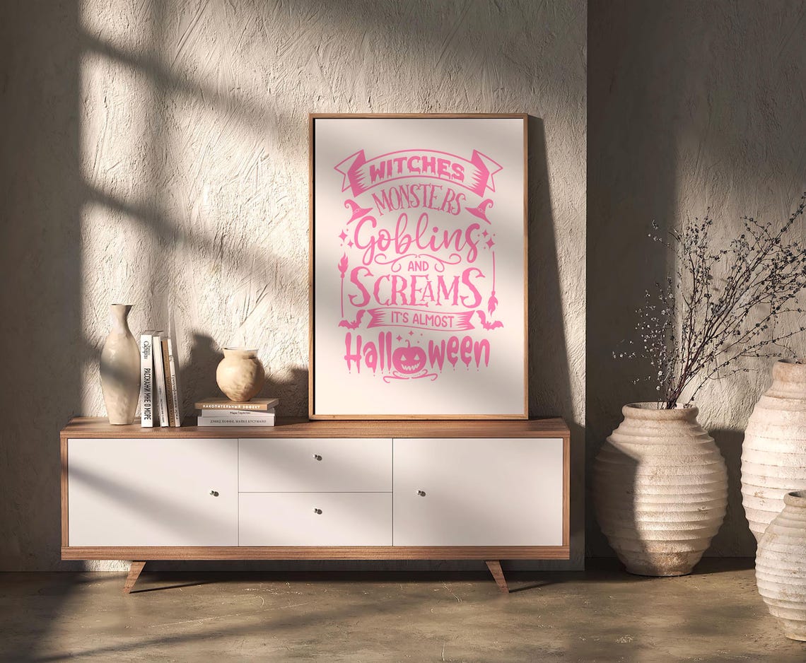 Witches Monsters Goblins and Screams Pink Cute Halloween Poster - Image 2