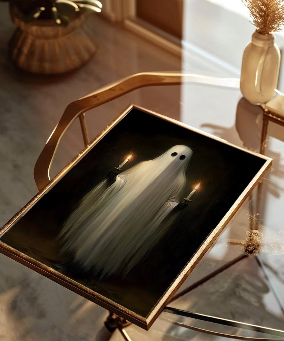 Ghost Holding Candles Dark Spooky Vintage Halloween Art Poster - Image 3