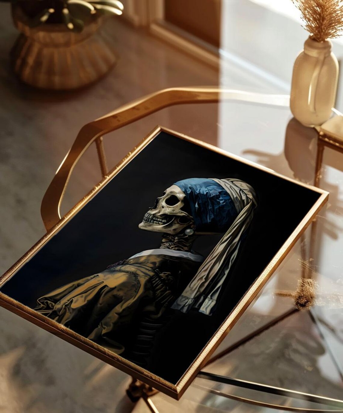 Skeleton Girl With Pearl Earring Halloween Poster Dark Academia - Image 4
