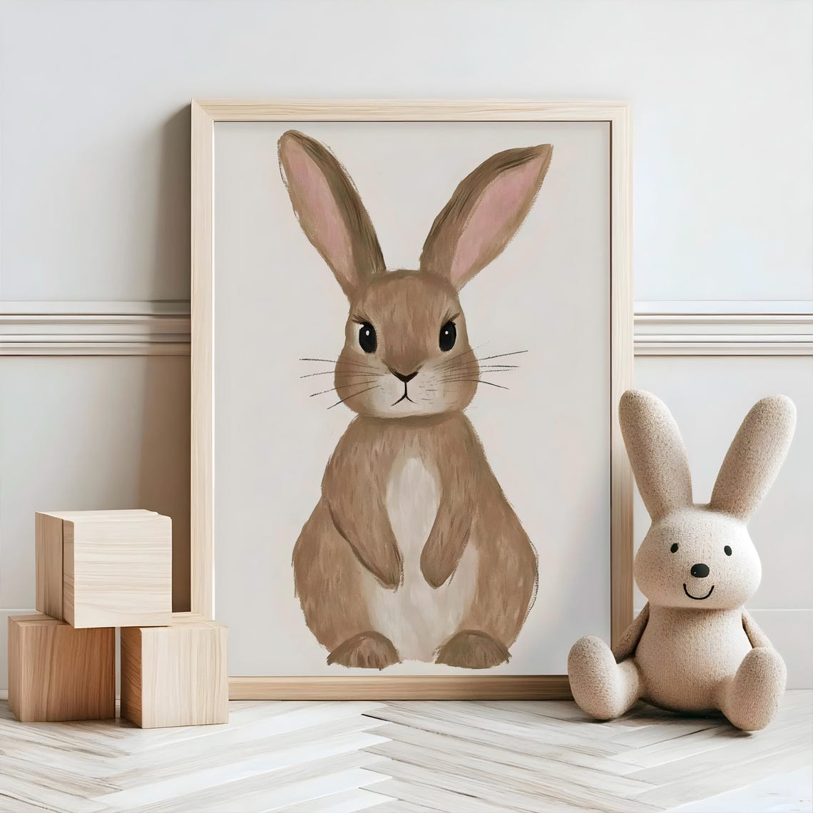 Brown Bunny Rabbit Watercolor Portrait Nursery Baby Room Wall Poster - Image 2