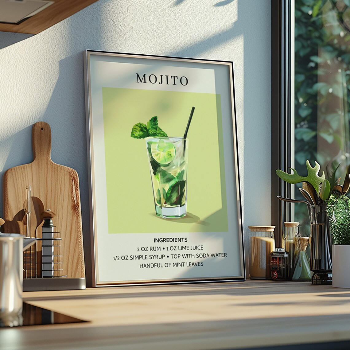 Mojito Cocktail Retro Minimalist Art Print
