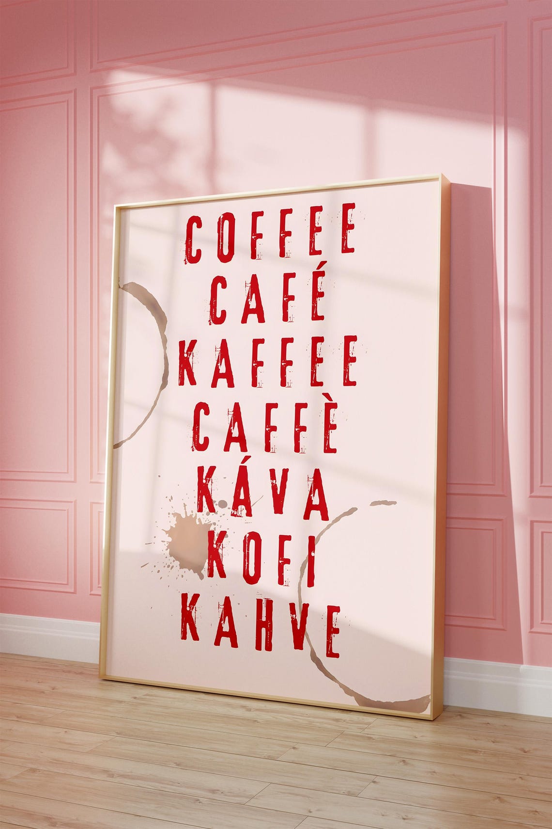 Coffee Cafe Multilingual Typographic Red Kitchen Quote Wall Art
