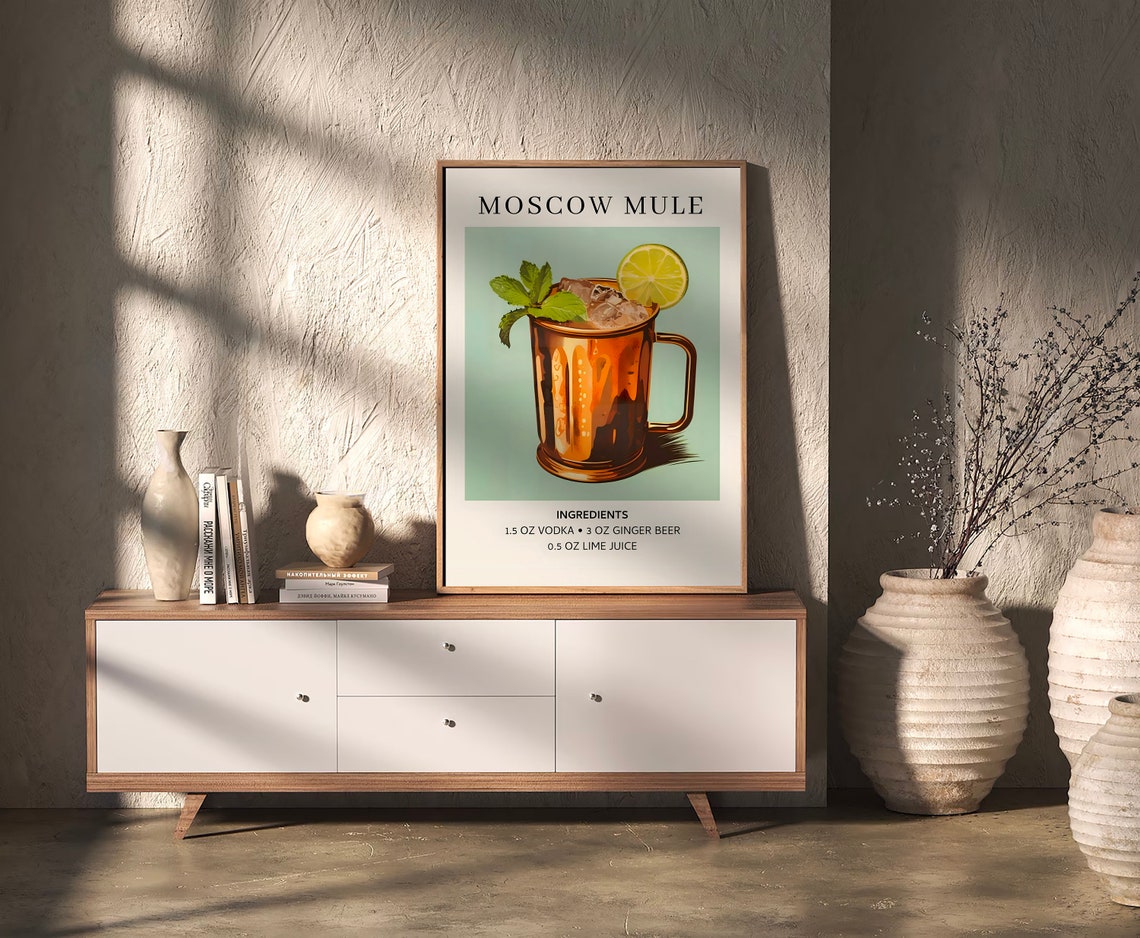 Moscow Mule Copper Mug Cocktail Recipe Art Print Bar Wall Decor - Image 2