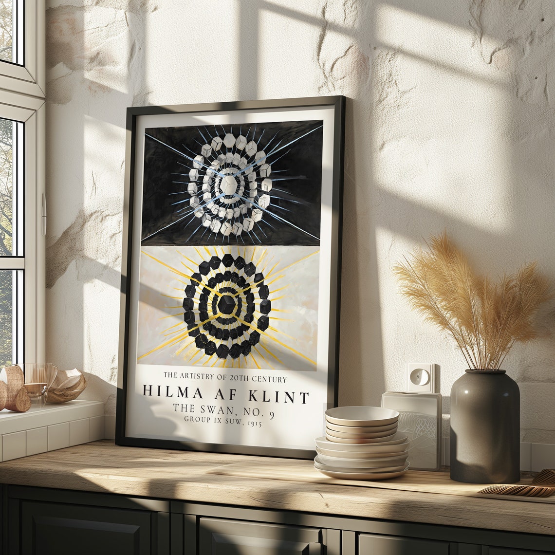 Hilma af Klint The Swan No 9 Dual Sun Discs Black White Poster - Image 3
