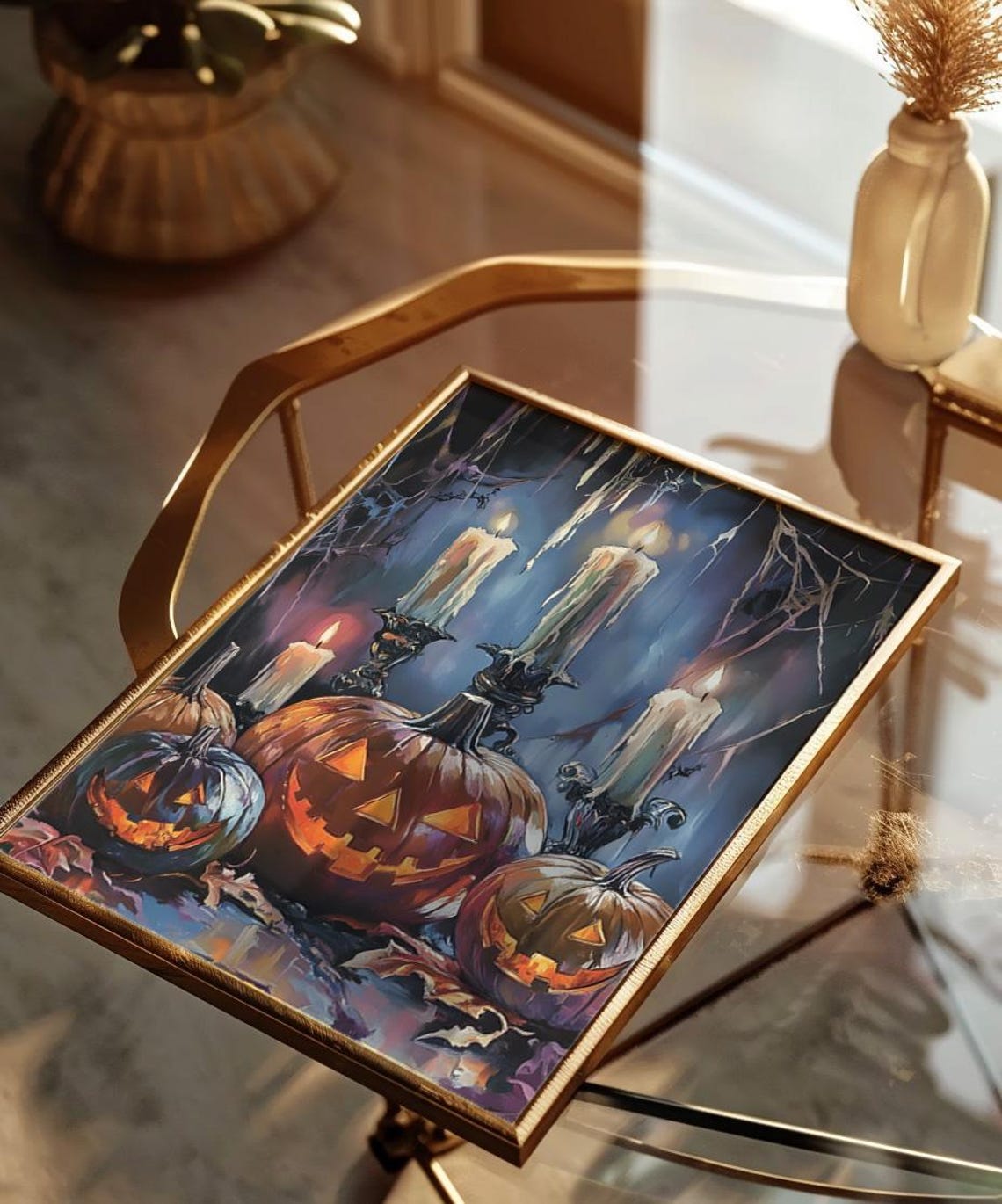 Jack O Lanterns Dripping Candles Moonlit Spooky Painting Poster - Image 4