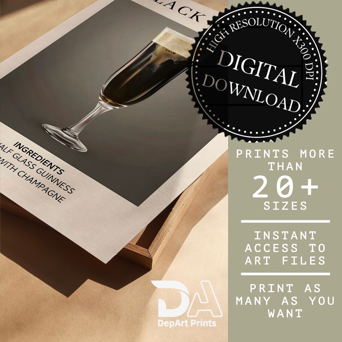 Black Velvet Cocktail Recipe Minimalist Bar Wall Decor Poster - Image 2