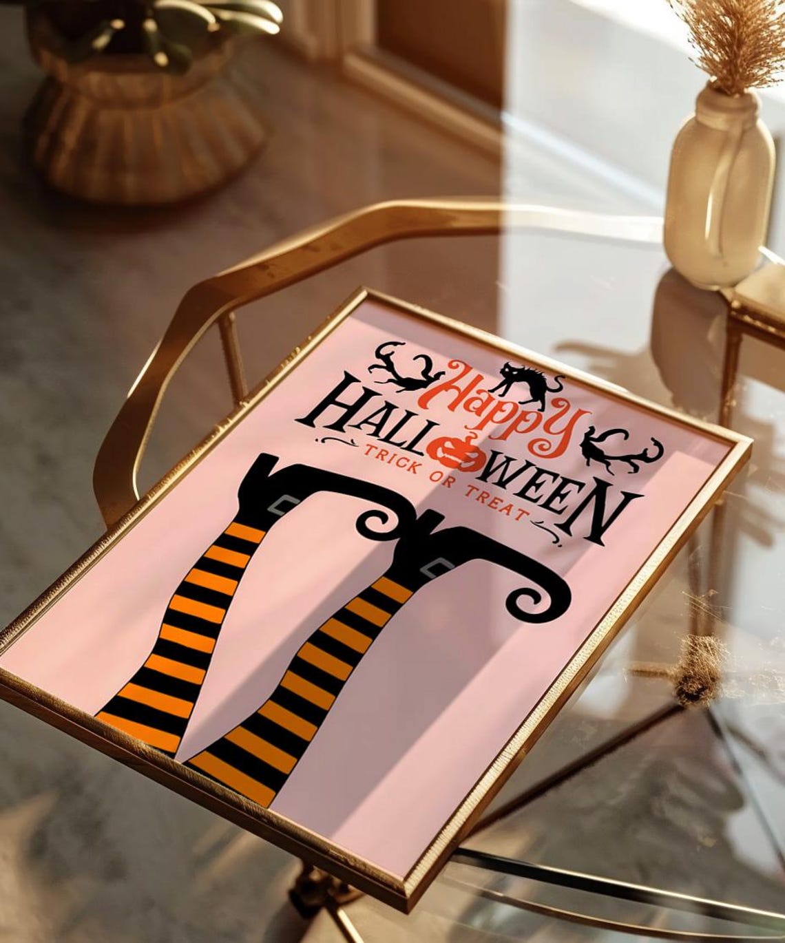 Happy Halloween Trick or Treat Witch Legs Pink Holiday Poster - Image 3