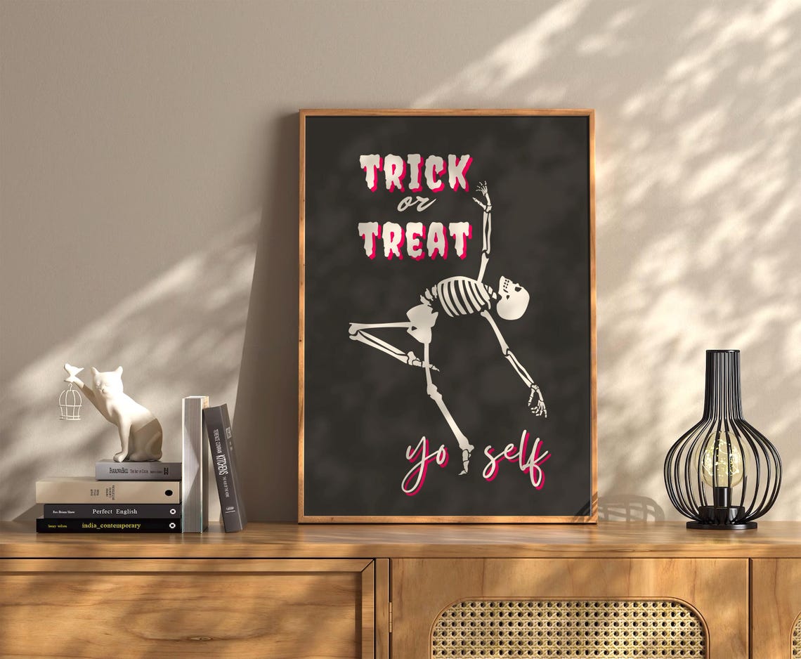 Trick or Treat Yo Self Dancing Skeleton Pink Halloween Poster