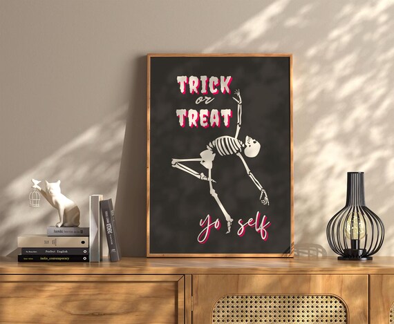 Trick or Treat Yo Self Dancing Skeleton Pink Halloween Poster