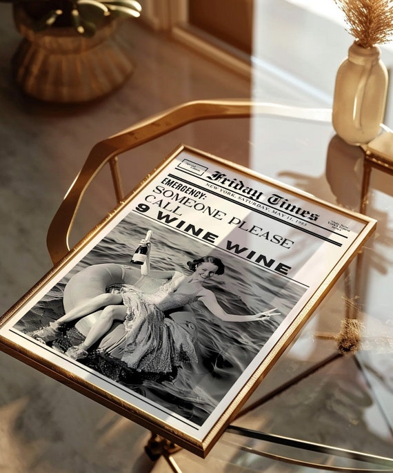 Trendy New York Newspaper Print Vintage Bar Cart It Girl Dorm Retro Wall Art Newspaper Headline Poster College Apartment Decor Funky