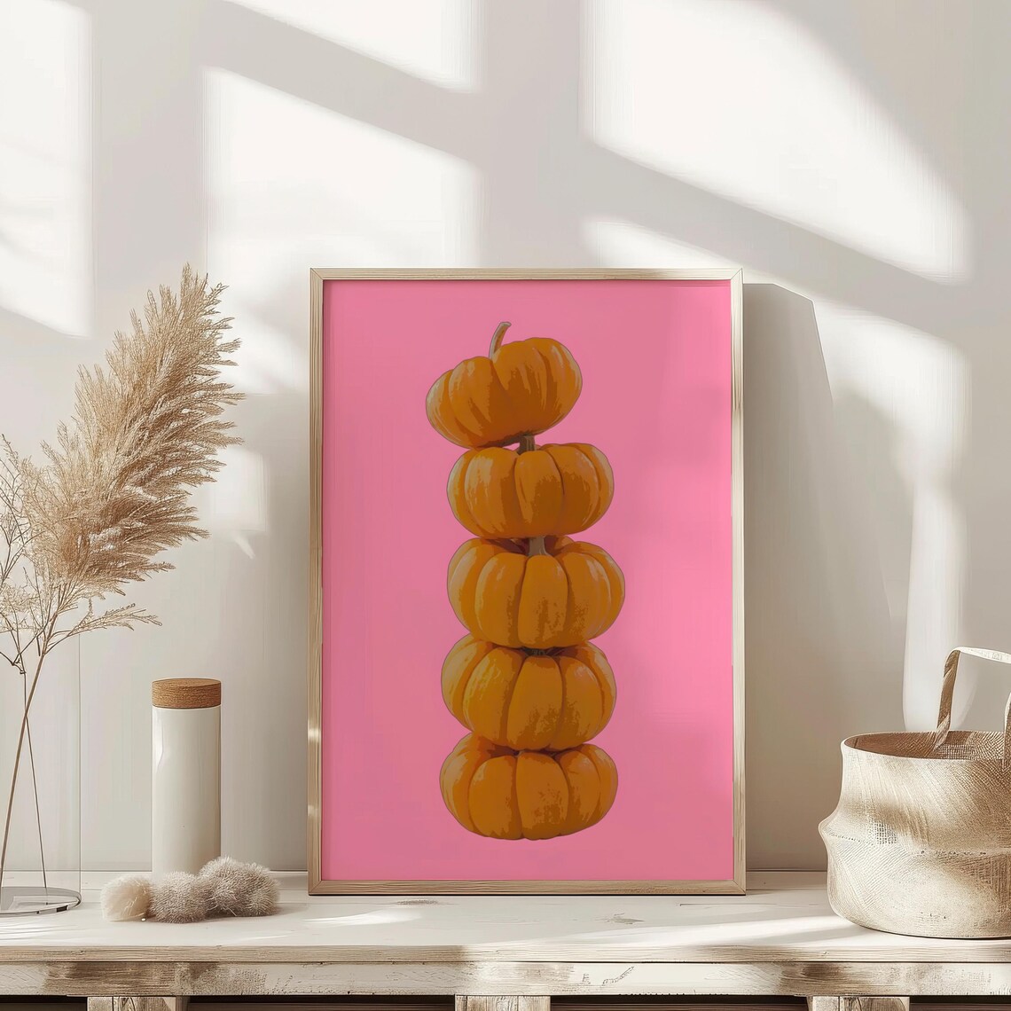 Stacked Orange Pumpkins On Pink Pop Minimalist Halloween Poster - Image 4
