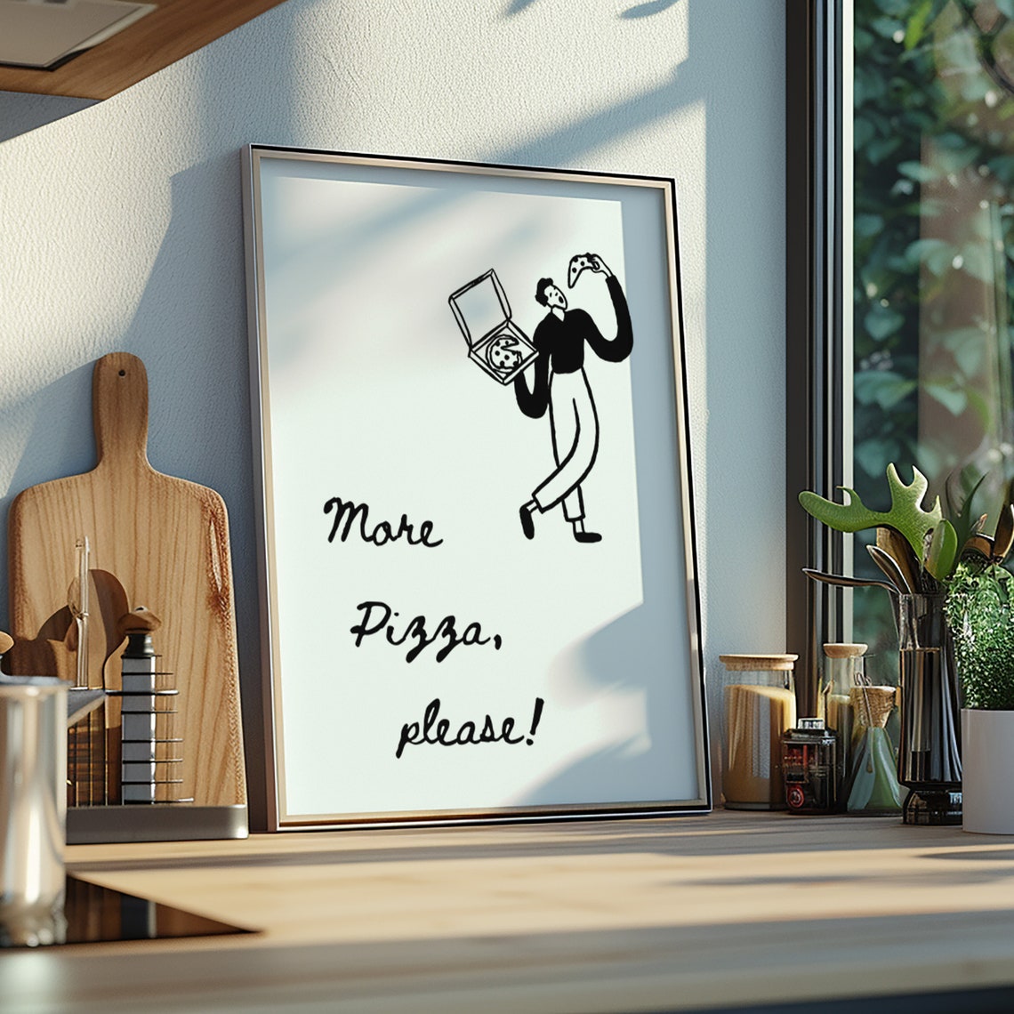 More Pizza Please Funny Food Quote Kitchen Minimalist Art Poster - Image 3