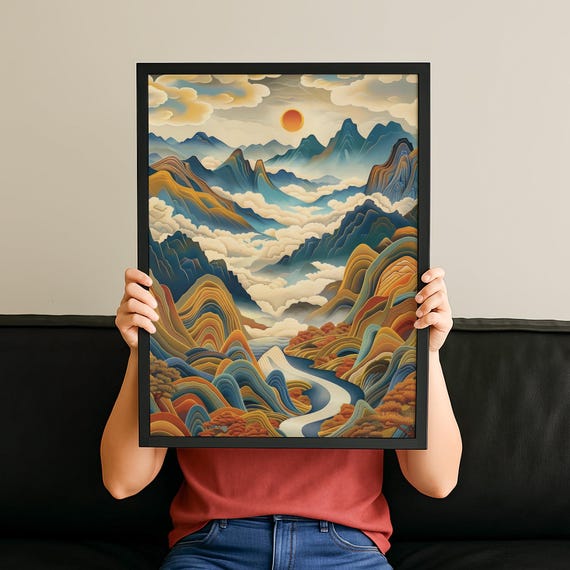 Japandi Wall Poster Wabi Sabi Mountain Art Print Neutral Lake Decor Minimalist Natural Home Style Calm Modern Artno 100