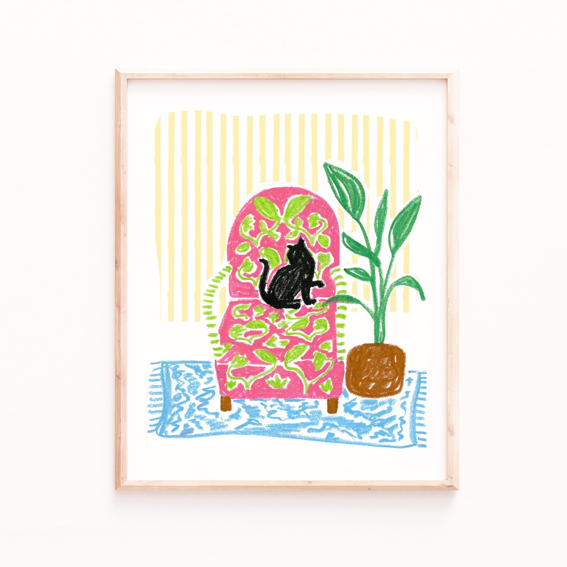 Black Cat On A Chair, Colorful Living Room Art