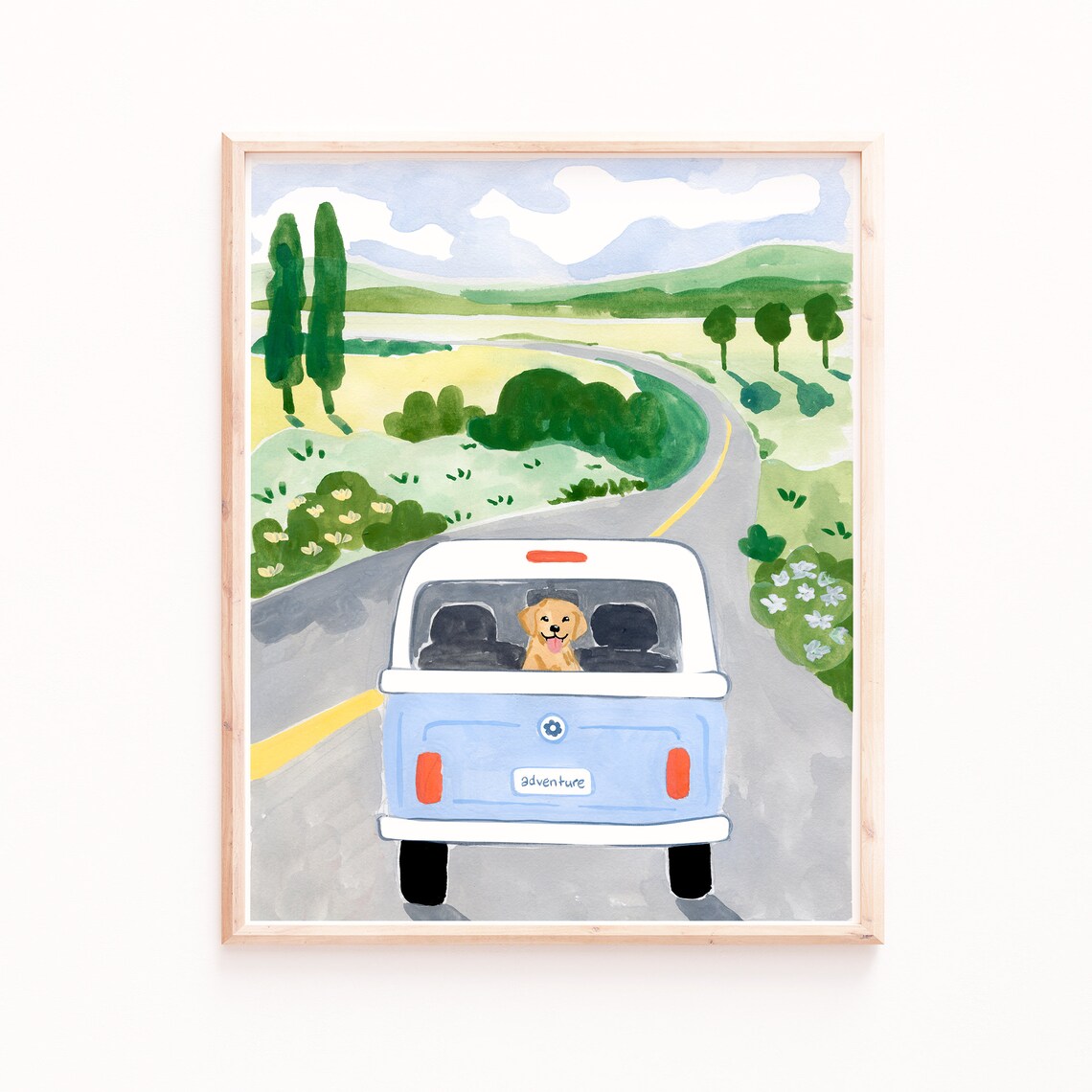 Road Trip Dog Watercolor Travel Poster, Summer Adventure - Image 3