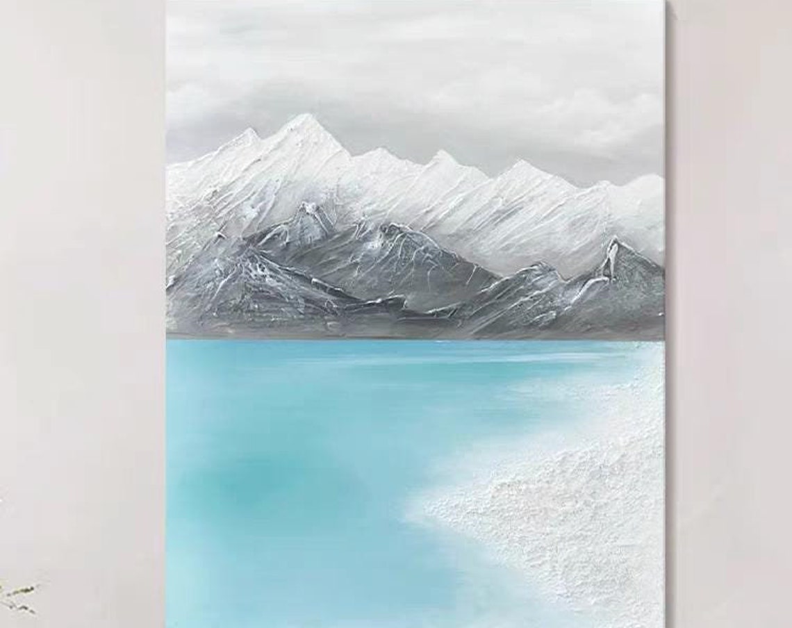 Turquoise Lake Beneath Snowy White Mountains Calm Landscape Poster
