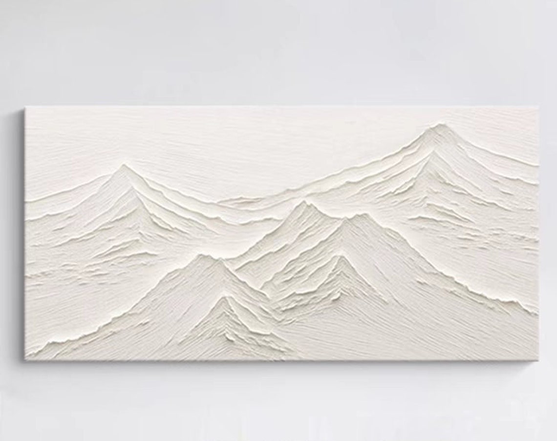 Modern Thick Textured White Mountain Artwork Original Hand Painted Palette Knife Art Minimalist Abstract Style Artwork Contemporary Art