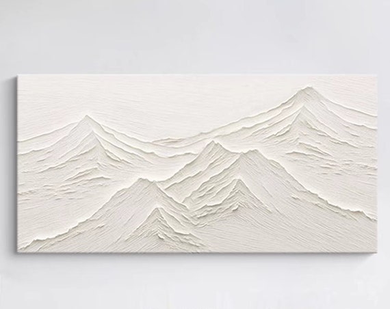 Modern Thick Textured White Mountain Artwork Original Hand Painted Palette Knife Art Minimalist Abstract Style Artwork Contemporary Art