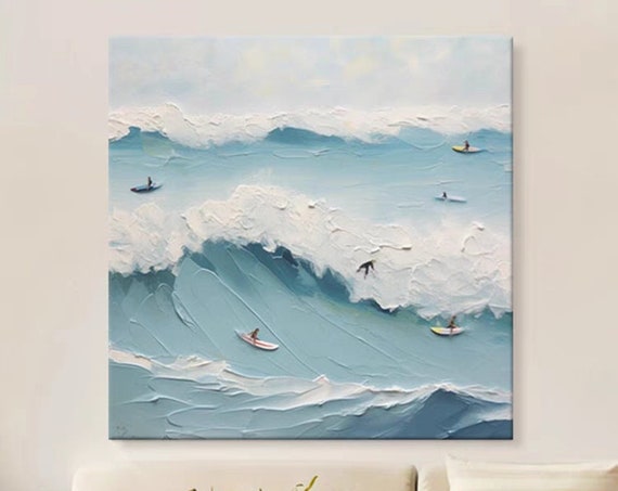 Oversized Sea Waves Texture Acrylic Painting Abstract Ocean Art Surfing Water Sport Personalized Art Gift Custom Artwork For Home