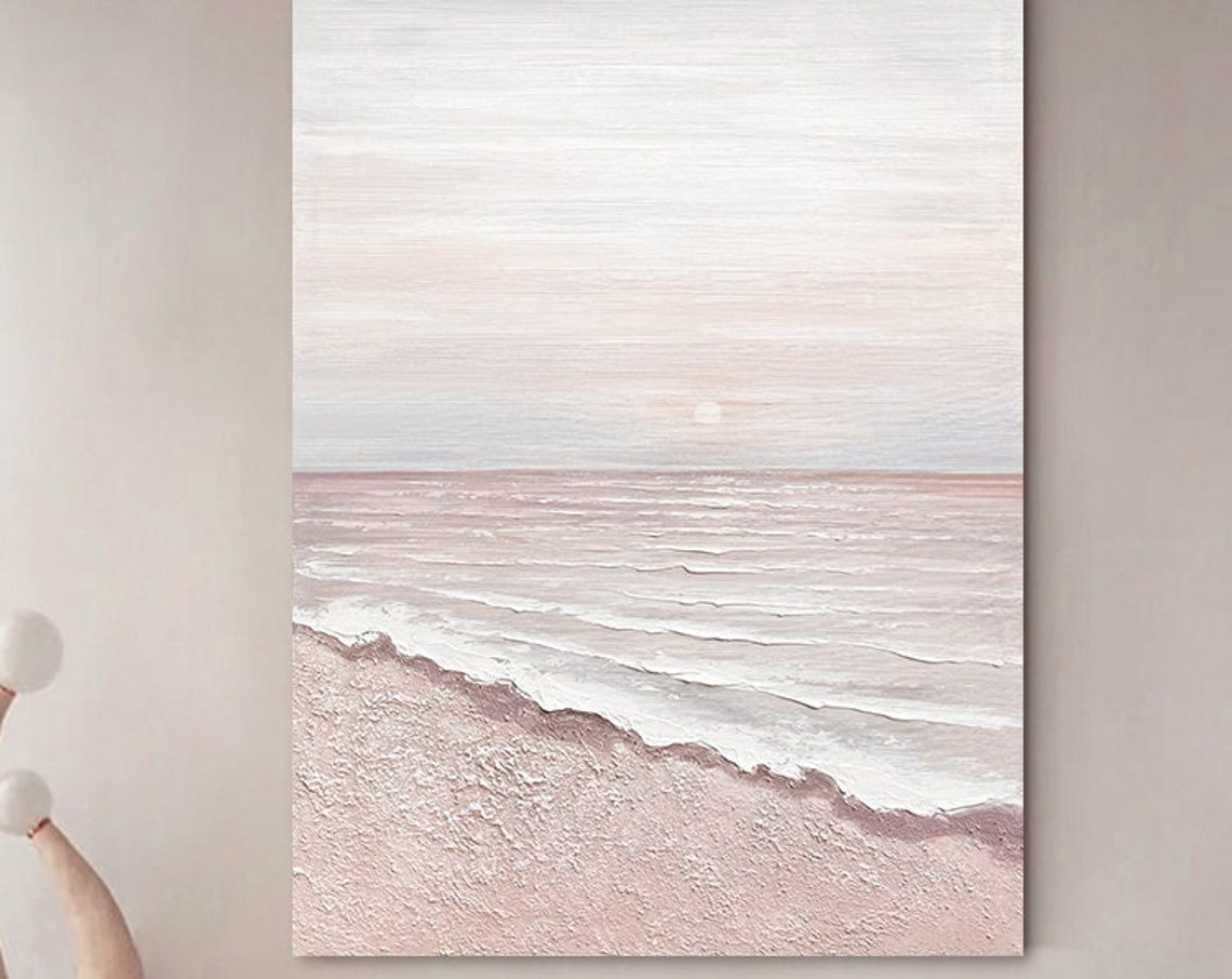 Blush Pink Beach Soft Waves Minimalist Coastal Seascape Poster