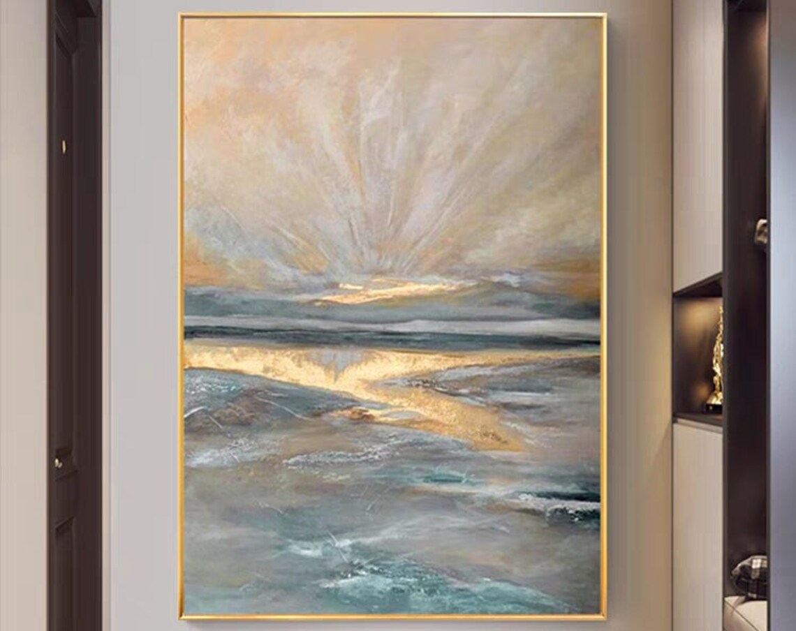 Golden Sunrise Over Misty Lake Calm Waters Nature Landscape Poster