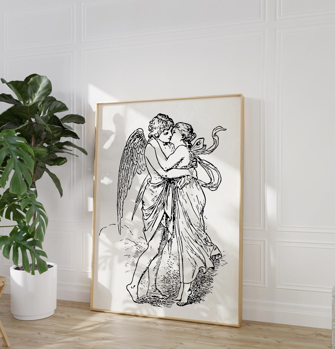 Angels In Love Angel Embracing Woman Vintage Engraving Wall Art - Image 2