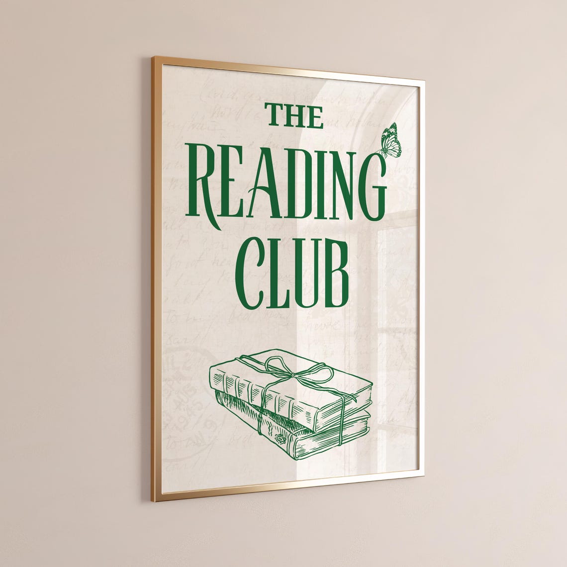 The Reading Club Green Book Stack Cute Butterfly Wall Art Poster - Image 2