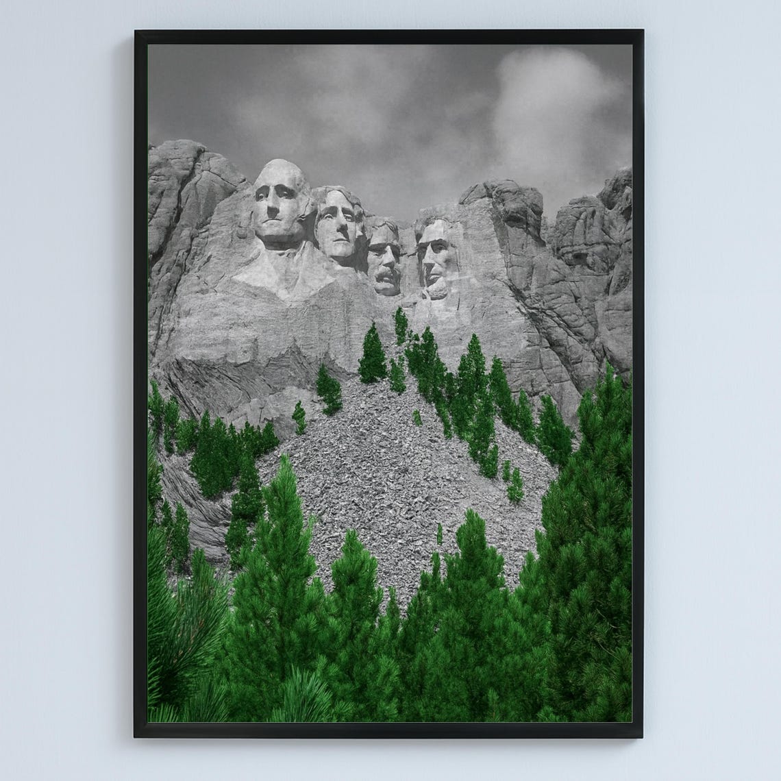 Mount Rushmore Color Accent Green Pines Monument Landmark Poster