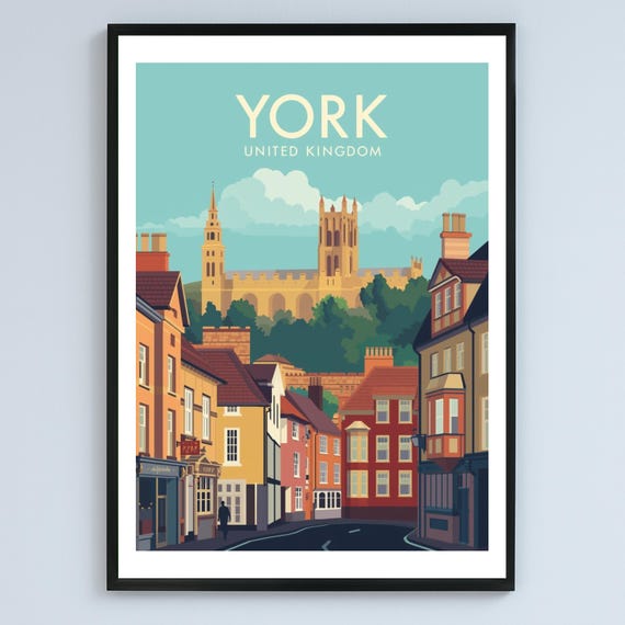 York United Kingdom Travel Illustration Vintage Cityscape Poster