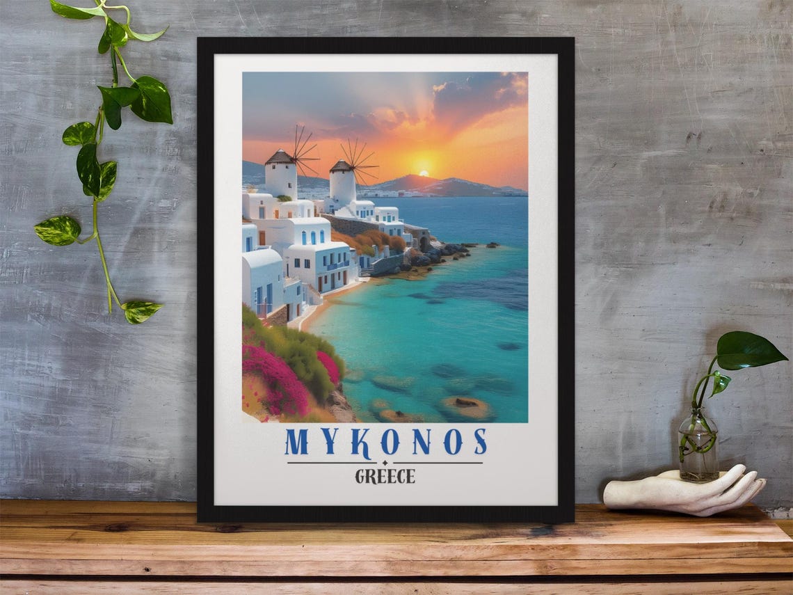 Mykonos Greece Travel Poster Mykonos Greece Wall Art Mykonos Greece Rolled Art Print Mykonos Travel Poster Mykonos Grecce Travel Print