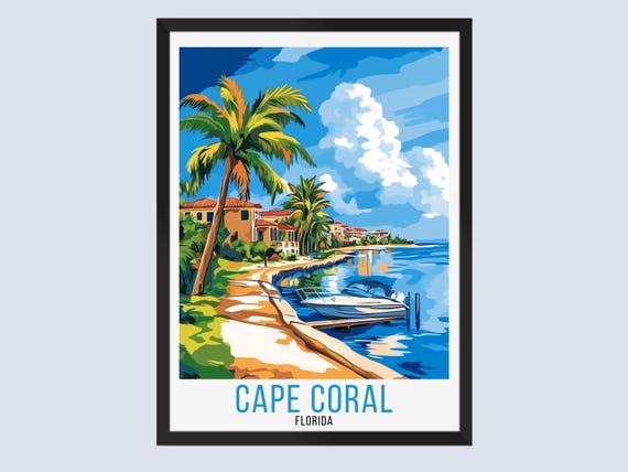 Cape Coral Travel Poster Florida Print Wall Art Home Decor Gifts