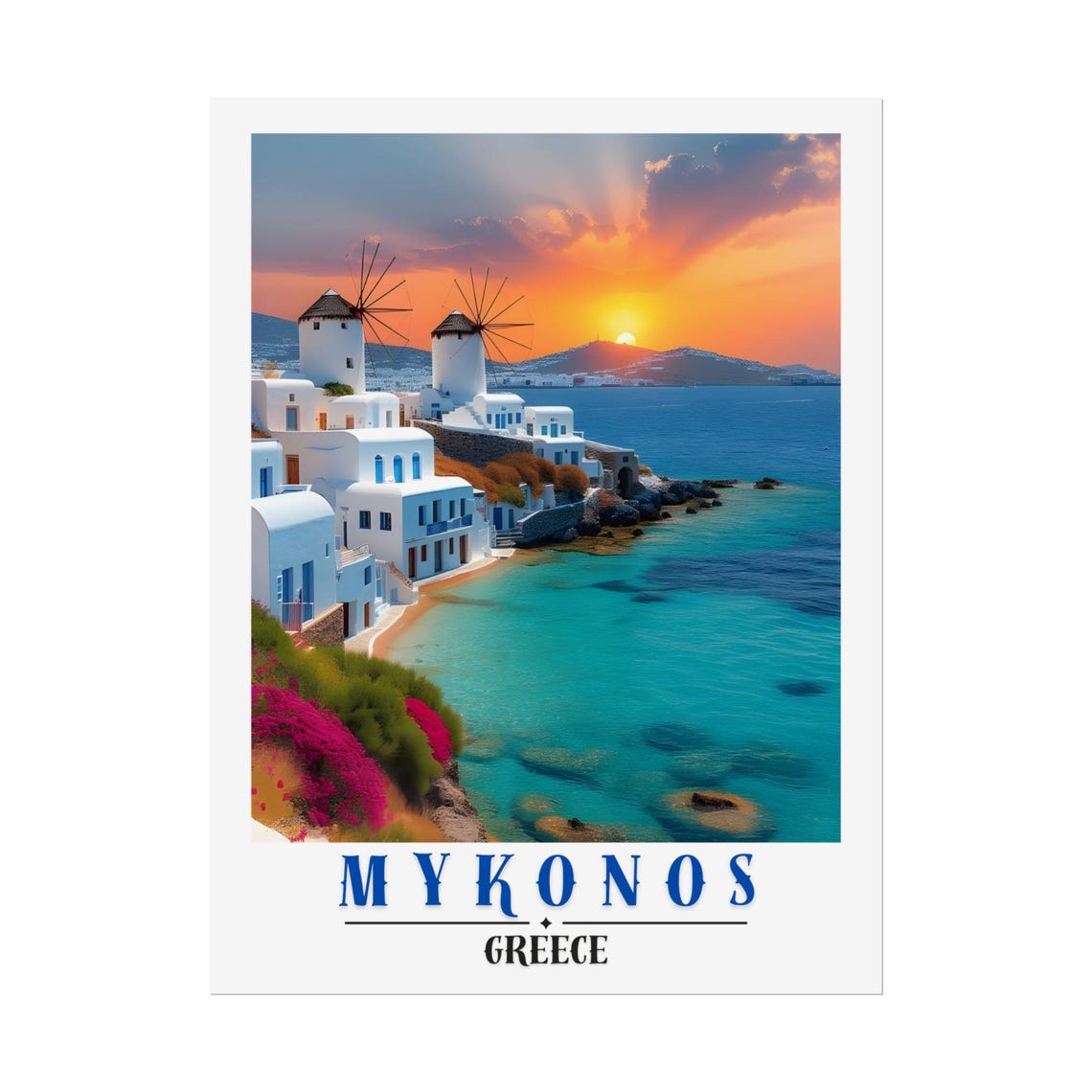 Mykonos Greece Travel Poster Mykonos Greece Wall Art Mykonos Greece Rolled Art Print Mykonos Travel Poster Mykonos Grecce Travel Print - Image 2