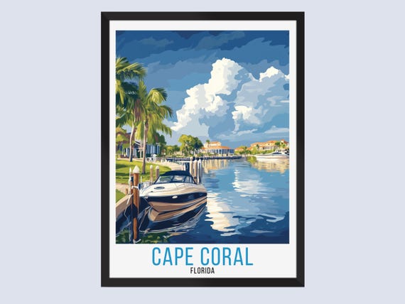 Cape Coral Travel Poster Florida Print Wall Art Home Decor Gifts