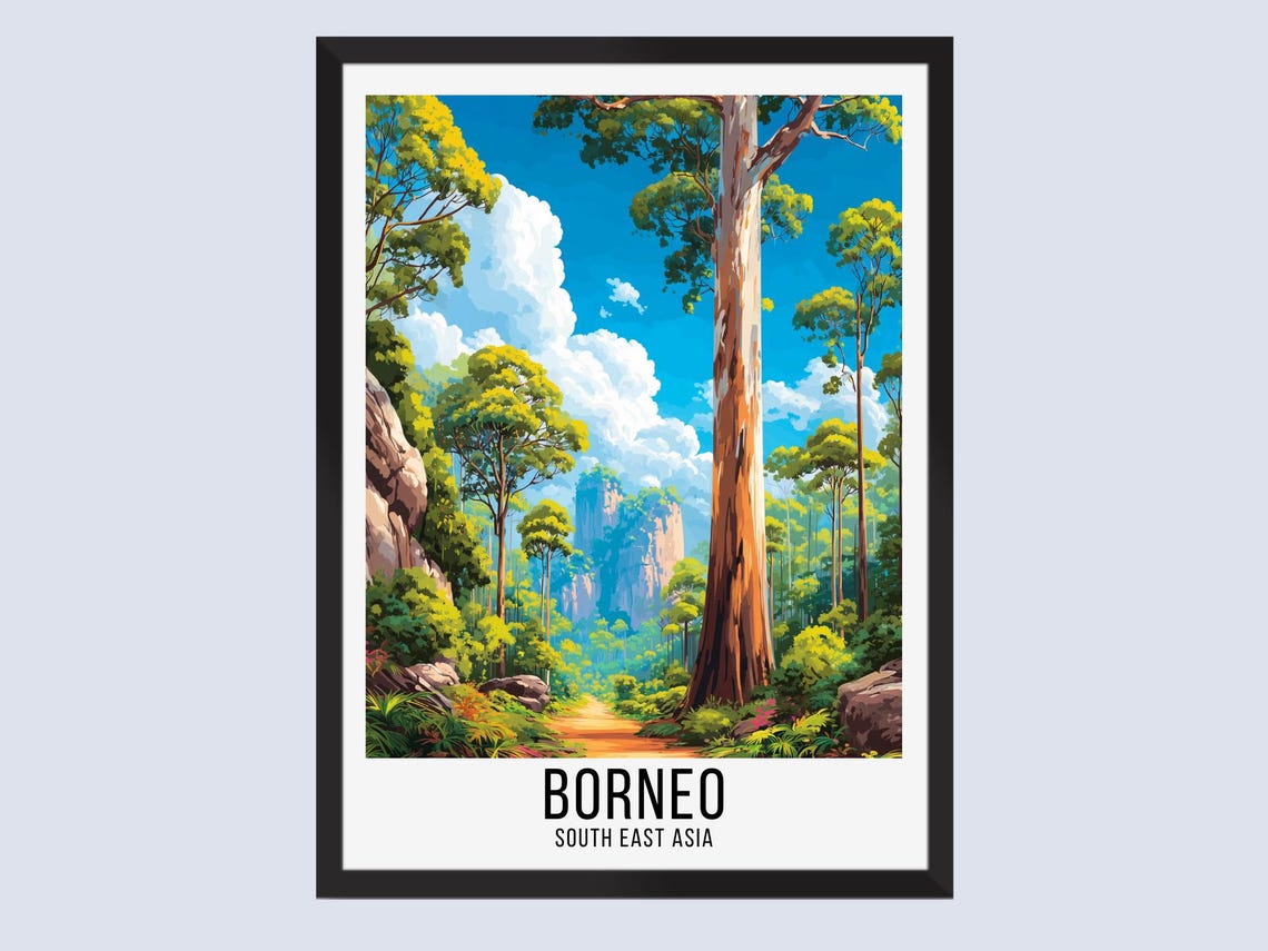 Borneo South East Asia Rainforest Trail Vintage Travel Poster