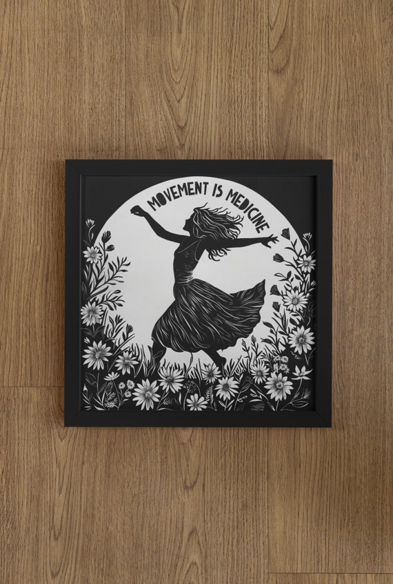 Movement Is Medicine Quote Art Print, Lino Style