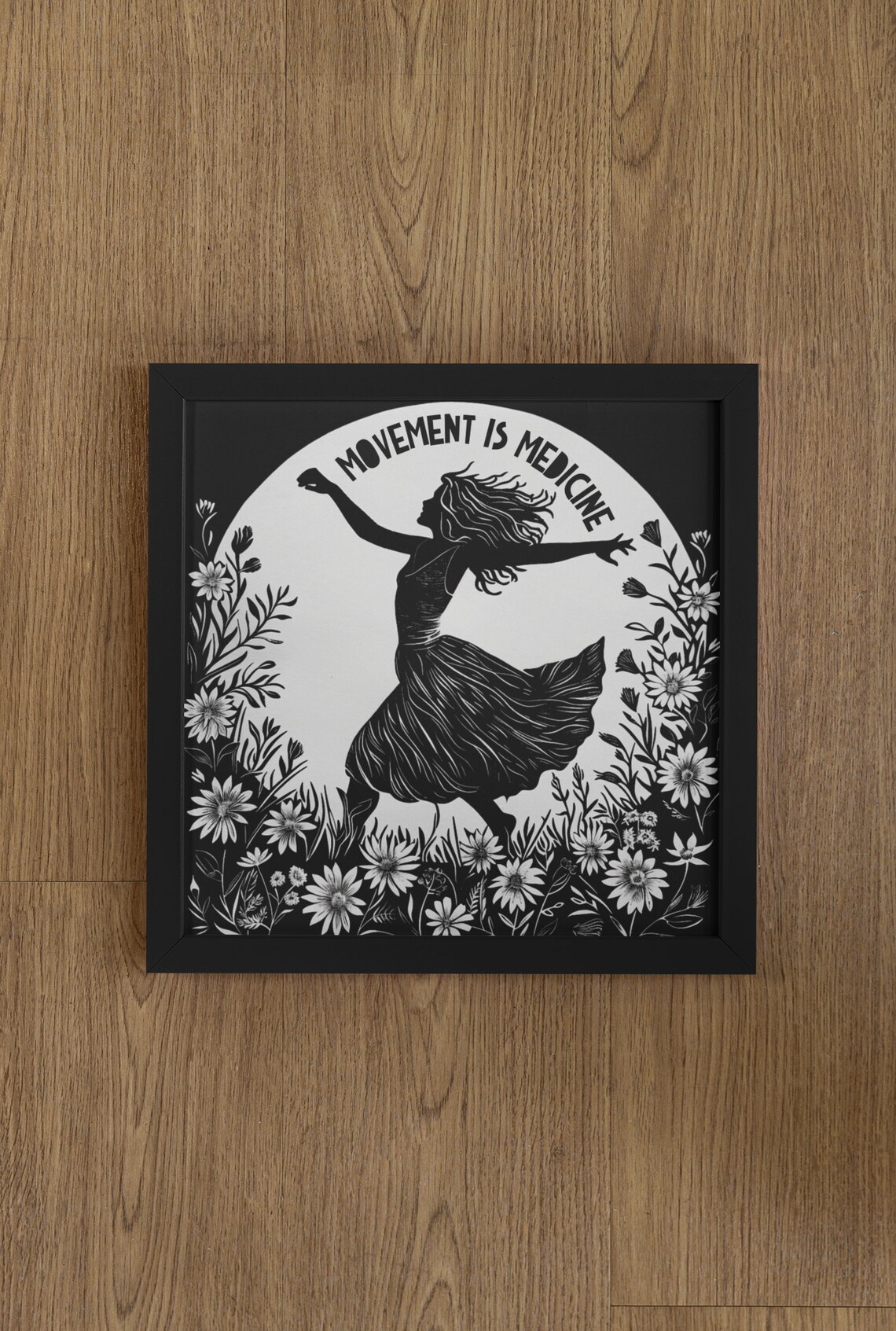 Movement Is Medicine Quote Art Print, Lino Style