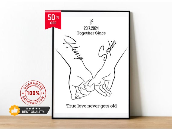 Capturing Love In Simplicity Line Drawing Holding Hands A Timeless Valentines Day Gift For Her Him The Perfect Couples Keepsake