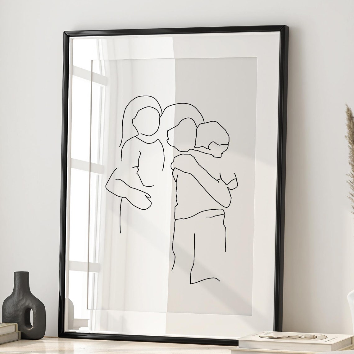 Mother And Children Art Print Mother And Children Drawing Mother And Children Line Art Mother And Children Print Gift Mother Print Gift