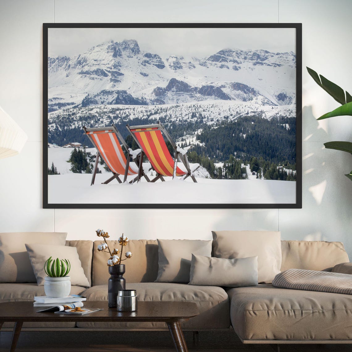 Snowy Mountain Deck Chairs Quiet Alpine Retreat Photo Wall Art