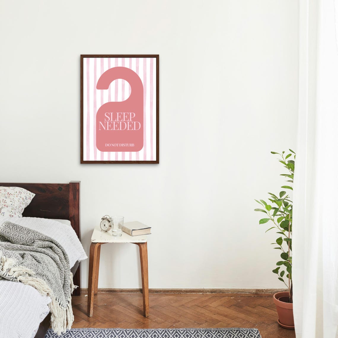 Sleep Needed Do Not Disturb Door Sign Pink Stripe Bedroom Poster - Image 4