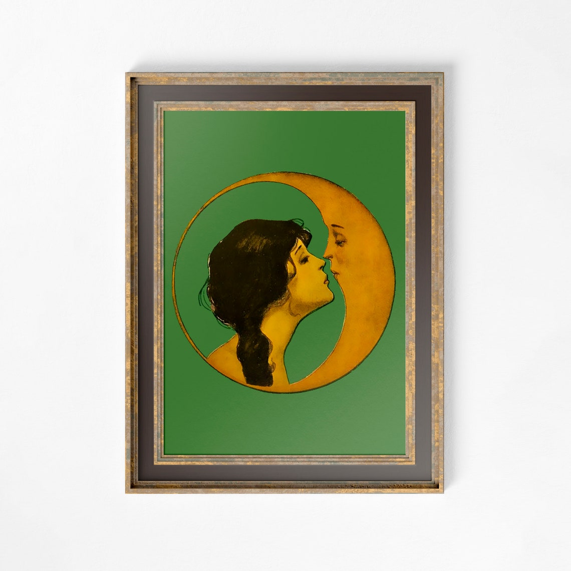 Woman Kissing Moon Art Nouveau Poster Print