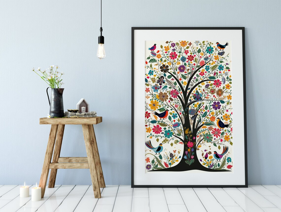 Tree Of Life, Floral Tree With Birds Art Print - Image 2