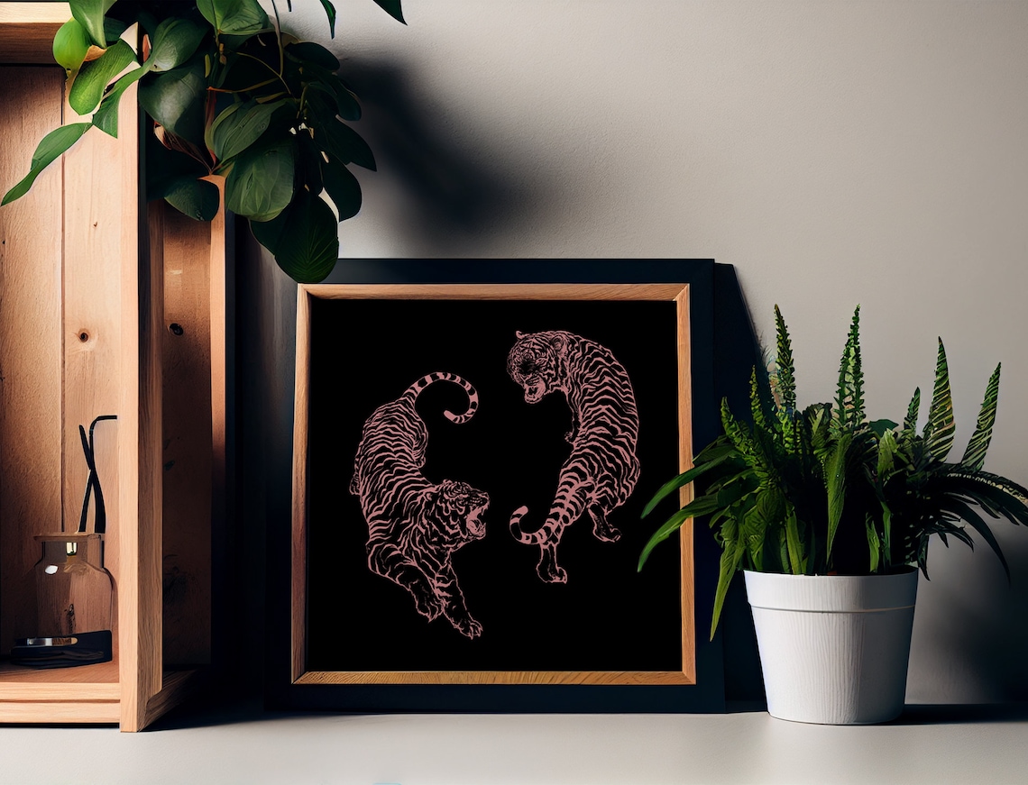 Pink Tigers, Vintage Japanese Remix Art Print