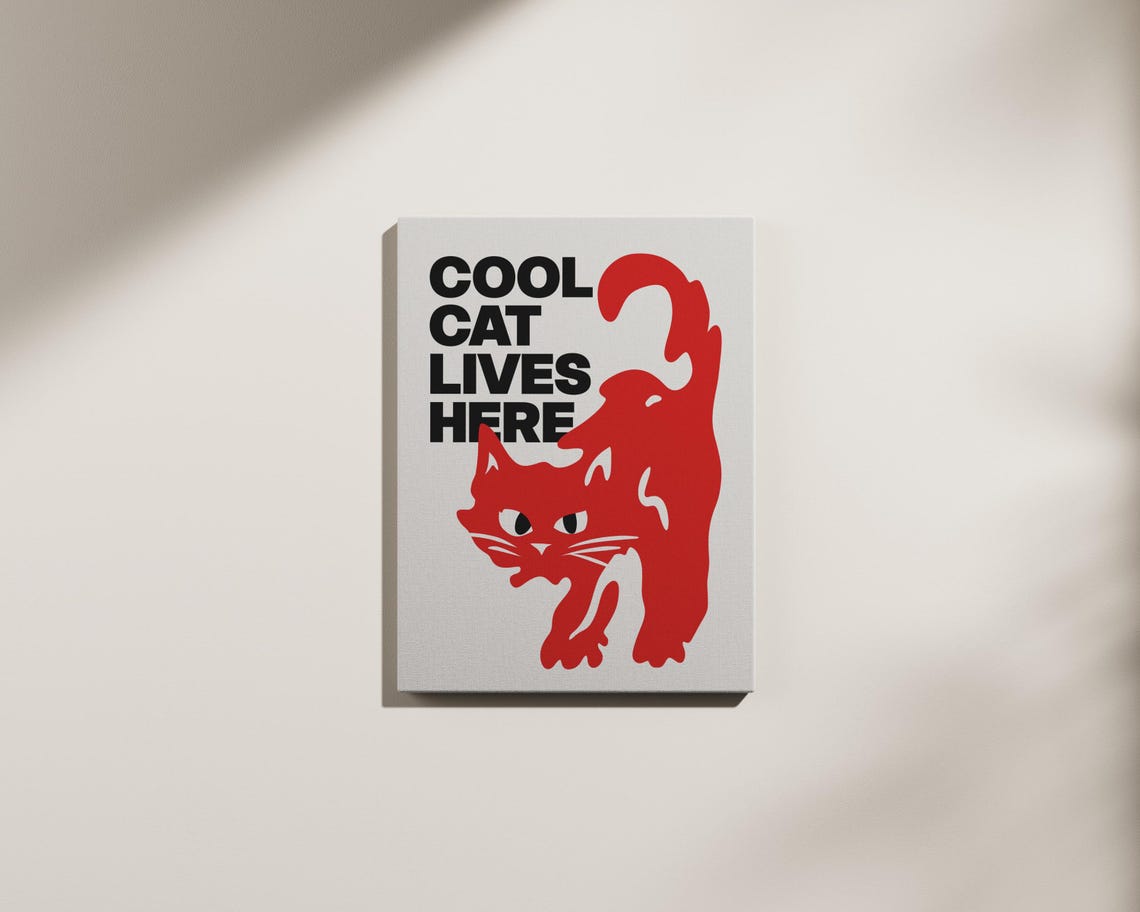 Cool Cat Lives Here Red Cat Funny Retro Typography Art Poster
