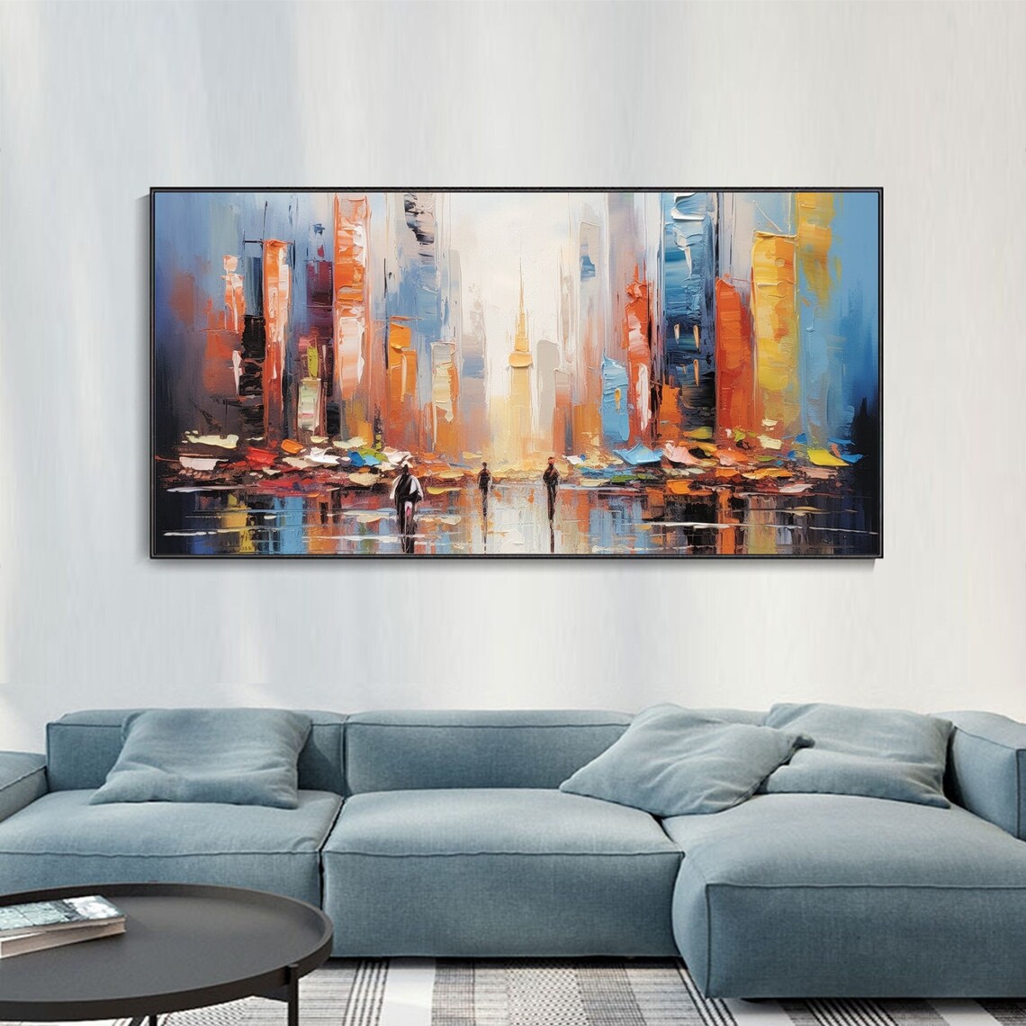 Urban Panorama Abstract Oil Painting, Modern Art Print