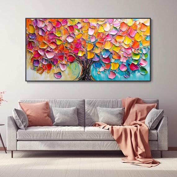 3d Abstract Forest Oil Painting Colorful Tree Thick Textured Wall Art Office Home Decor Art Warm Landscape Original Handmade Painting
