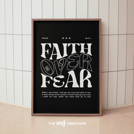 Faith Over Fear Christian Scripture Retro Art Print