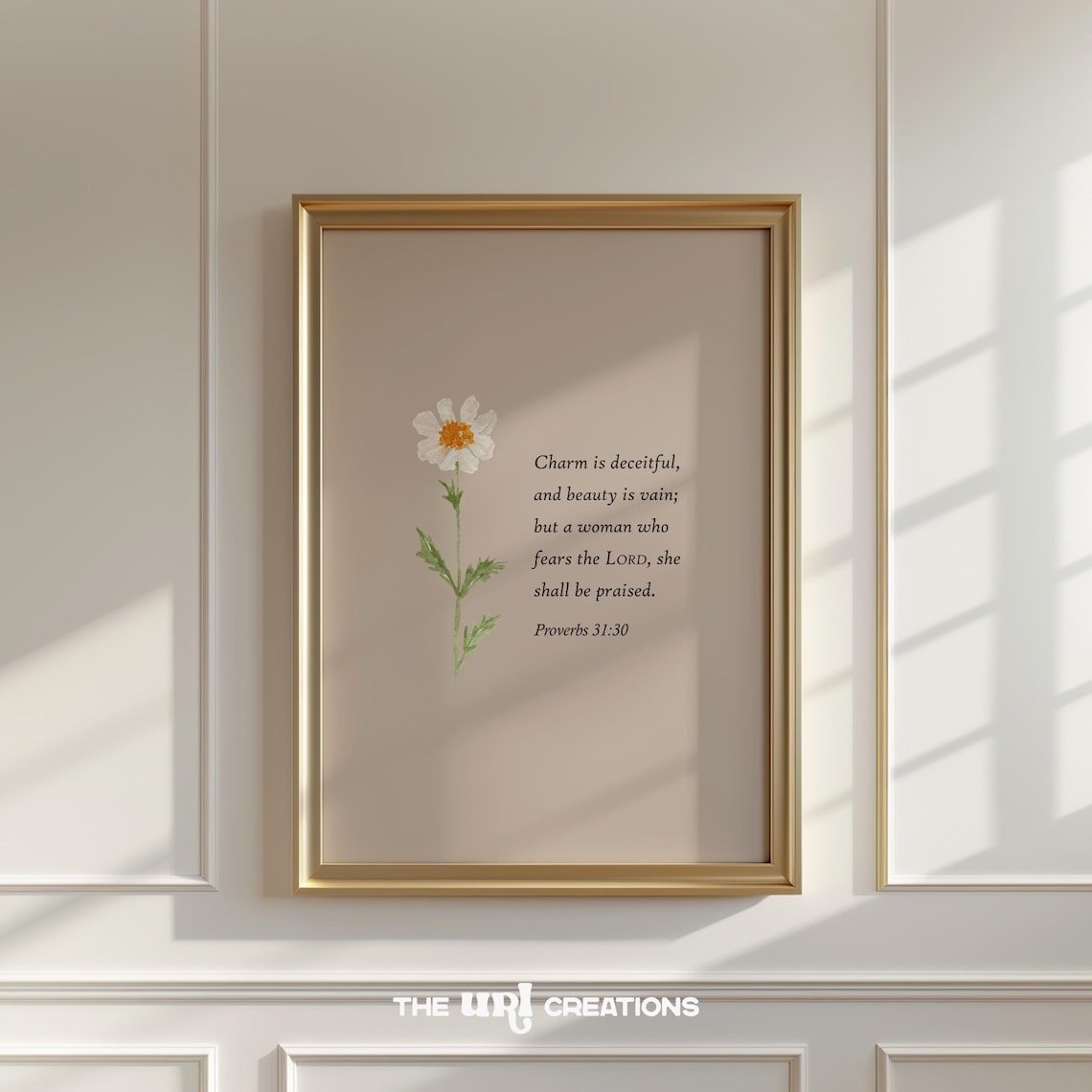 Proverbs 3130 Bible Verse Wall Art Charm Is Deceitful Christian Floral Scripture Print Neutral Home Decor
