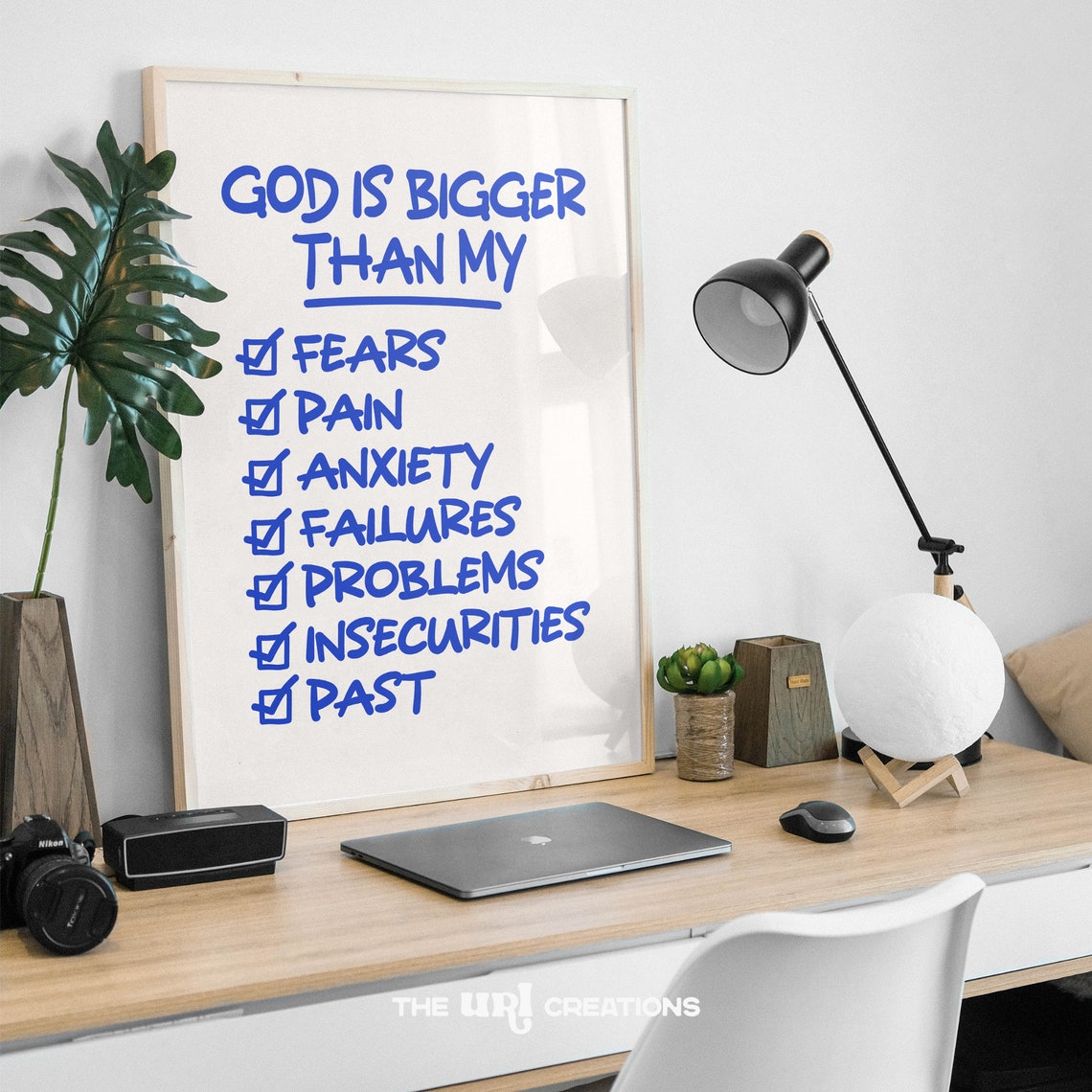 God Is Bigger Christian Wall Art Blue Minimalist Bible Verse Poster Retro Scripture Wall Art Inspiring Affirmation Poster Print Home Decor - Image 2